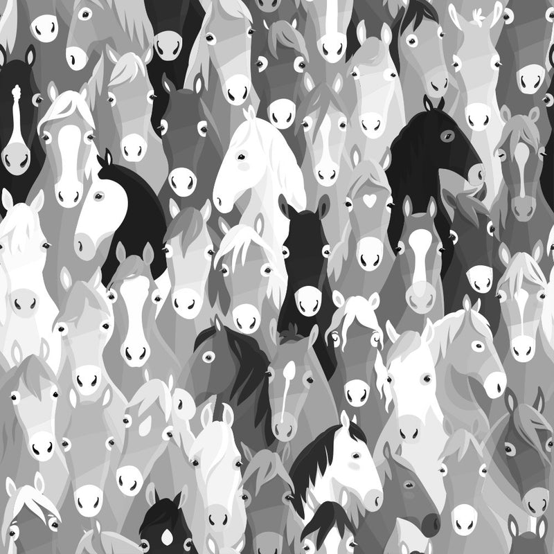 Packed Horses Fabric - Black/White - ineedfabric.com