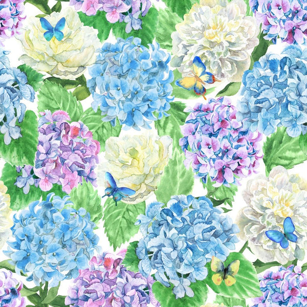 Packed Hydrangea and Peonies Floral Fabric - ineedfabric.com