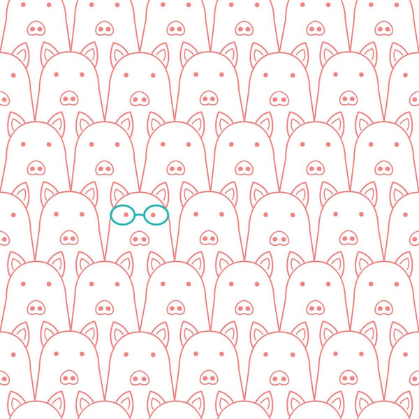 Packed Line Drawing Pigs Fabric - Pink - ineedfabric.com