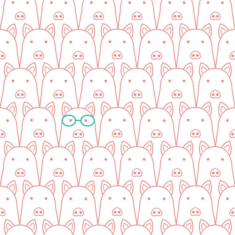 Packed Line Drawing Pigs Fabric - Pink - ineedfabric.com