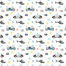 Packed Police Helicopter And Bike Fabric - White - ineedfabric.com