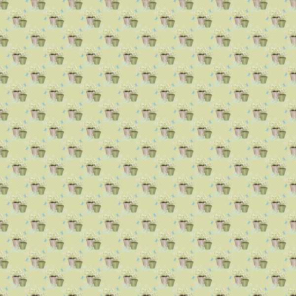 Packed Potted Daisies Fabric - Green - ineedfabric.com