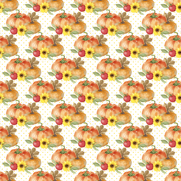 Packed Pumpkins & Florals Fabric - White - ineedfabric.com
