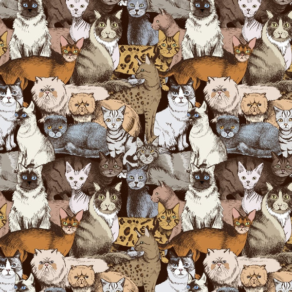 Packed Purebred Cat Fabric - Multi - ineedfabric.com