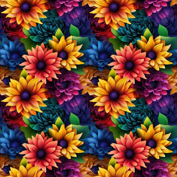 Packed Rainbow Flower Fabric - ineedfabric.com
