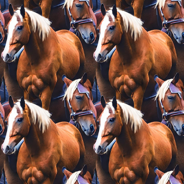 Packed Realistic Horses Pattern 1 Fabric - ineedfabric.com