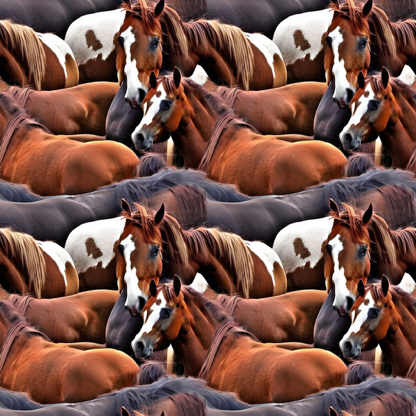 Packed Realistic Horses Pattern 2 Fabric - ineedfabric.com