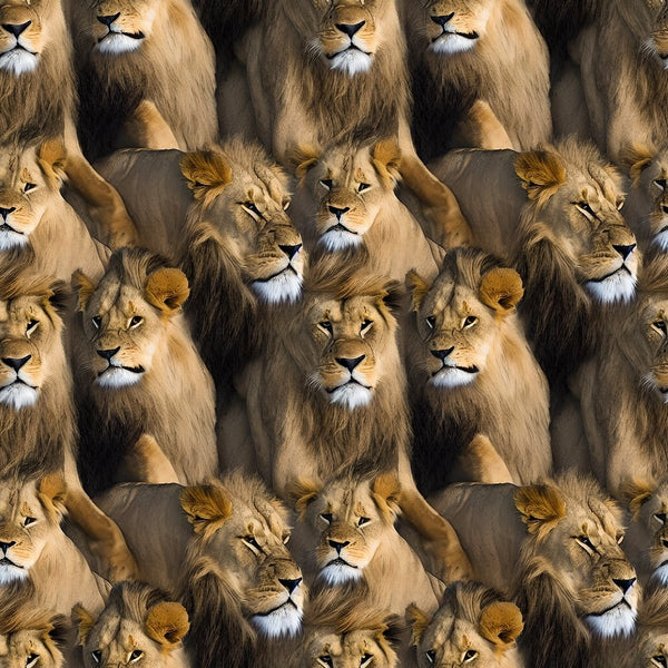 Packed Realistic Lions Pattern 1 Fabric - ineedfabric.com