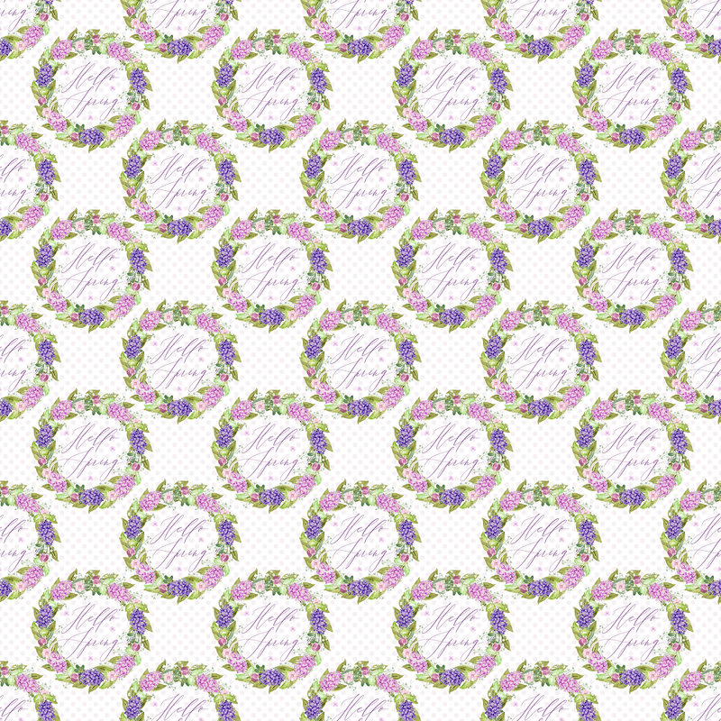 Packed Spring Lilac Wreath Fabric - White - ineedfabric.com