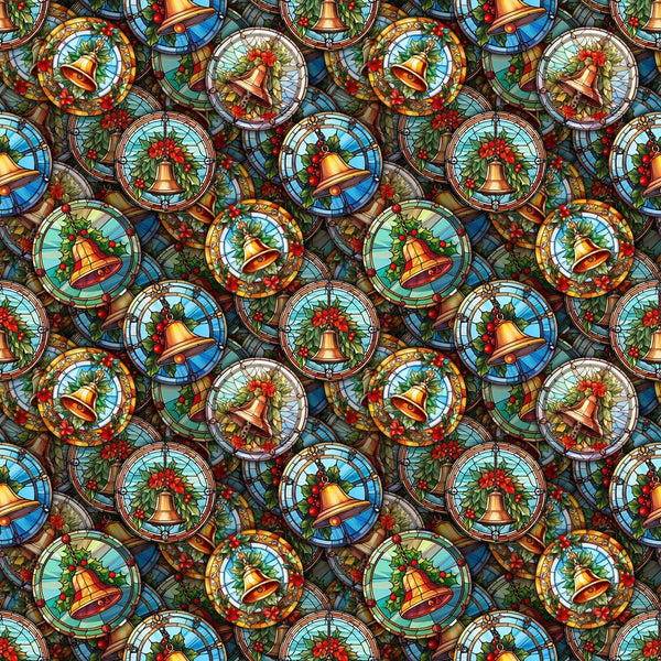 Packed Stained Glass Christmas Fabric - ineedfabric.com