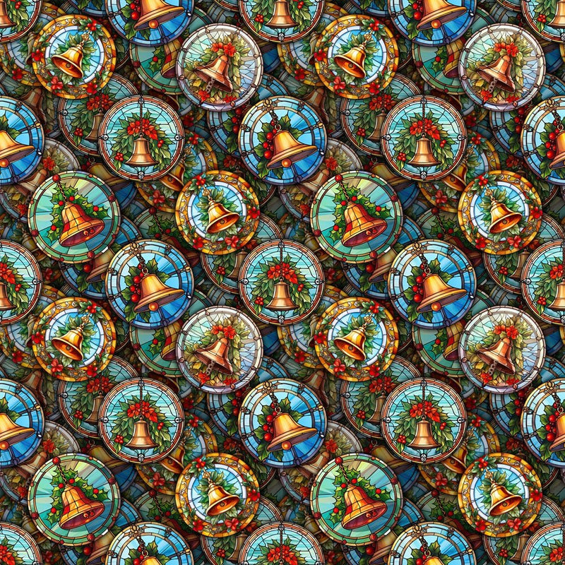 Packed Stained Glass Christmas Fabric - ineedfabric.com