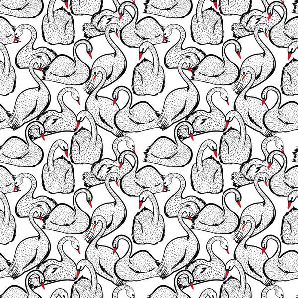 Packed Swan Birds Fabric - Black/White - ineedfabric.com