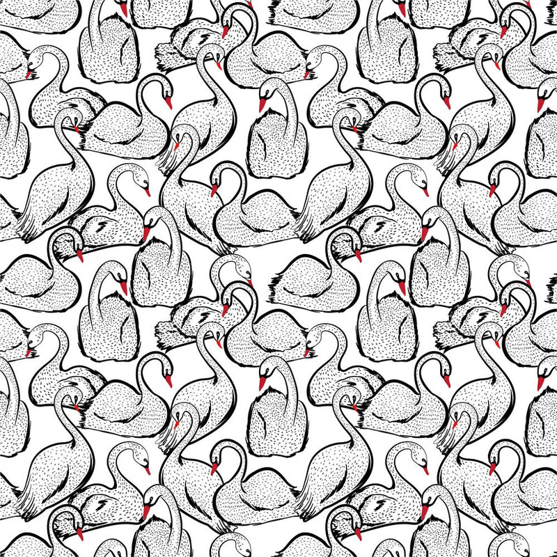 Packed Swan Birds Fabric - Black/White - ineedfabric.com