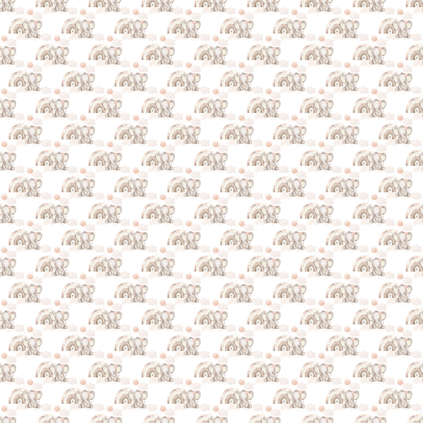 Packed Sweet Baby Elephants & Rainbows Fabric - White - ineedfabric.com