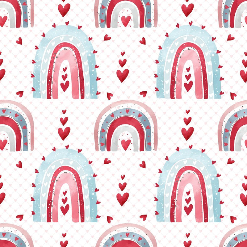 Packed Valentine Rainbows on Hearts & Boxes Fabric - ineedfabric.com