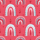 Packed Valentine Rainbows on Hearts & Boxes Fabric - Red - ineedfabric.com