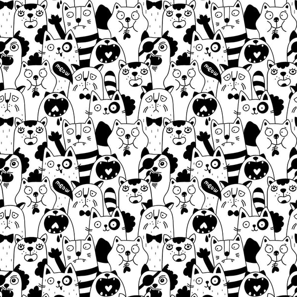 Packed Wild Cats Fabric - Black/White - ineedfabric.com
