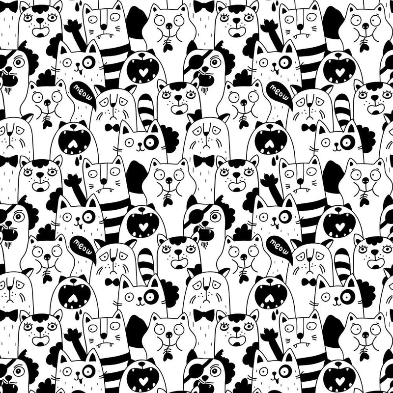 Packed Wild Cats Fabric - Black/White - ineedfabric.com