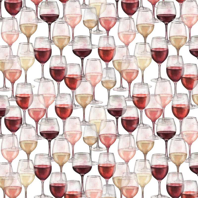 Packed Wine Glass Fabric - White - ineedfabric.com
