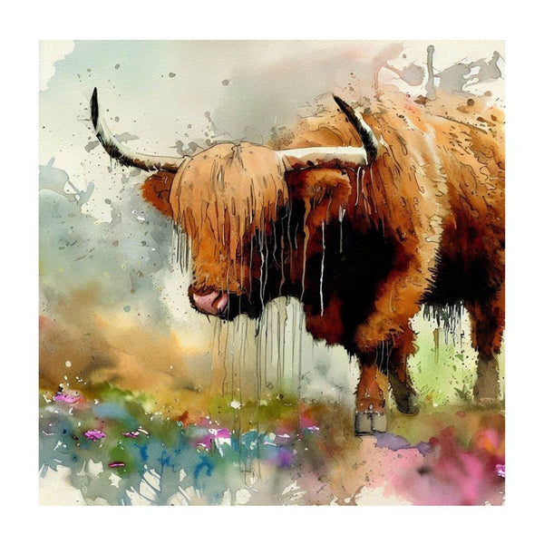 Paint Drip Highland Cow 5 Fabric Panel - ineedfabric.com