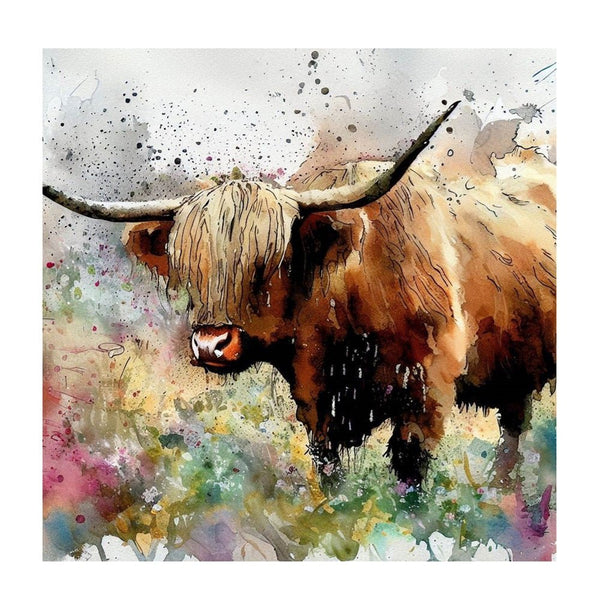 Paint Drip Highland Cow 6 Fabric Panel - ineedfabric.com