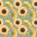 Painted Sunflowers Fabric - Green - ineedfabric.com