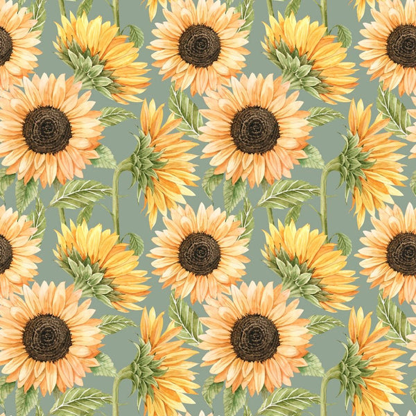 Painted Sunflowers Fabric - Green - ineedfabric.com