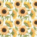 Painted Sunflowers Fabric - White - ineedfabric.com