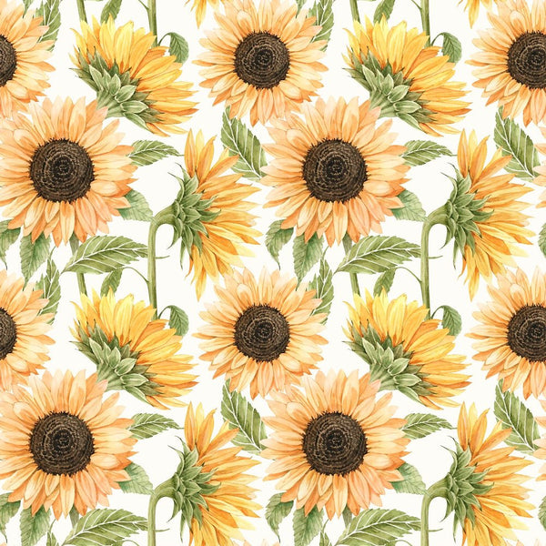 Painted Sunflowers Fabric - White - ineedfabric.com