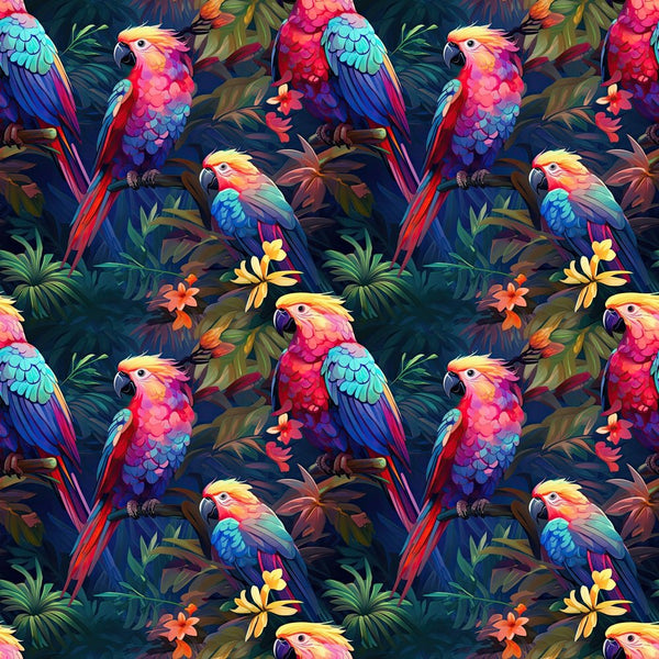 Parrots In The Jungle Fabric - ineedfabric.com