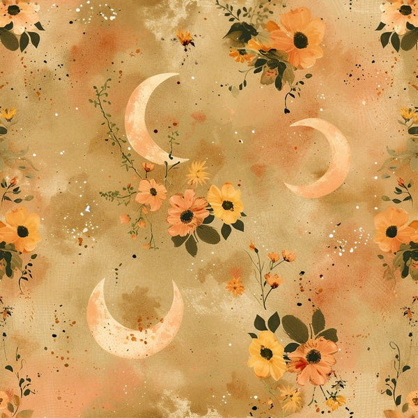 Pastel Crescent Floral Moon Fabric - Sherbet - ineedfabric.com