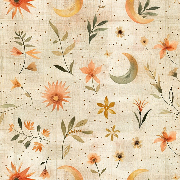 Pastel Floral Crescent Moon Fabric - ineedfabric.com