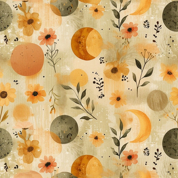 Pastel Floral Moon Phases Fabric - ineedfabric.com