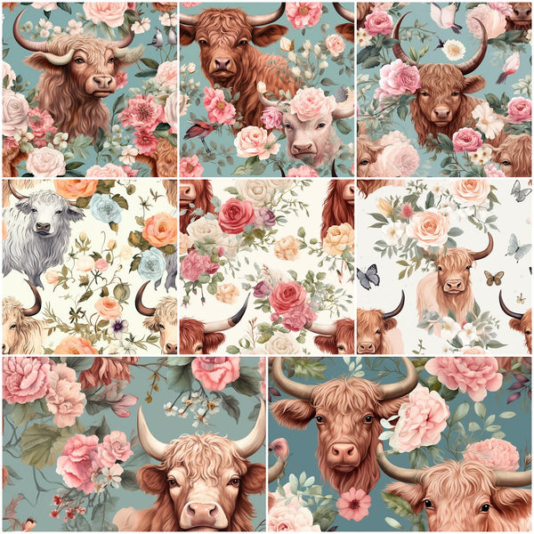 Pastel Highland Cows Fabric Collection - 1/2 Yard Bundle - ineedfabric.com
