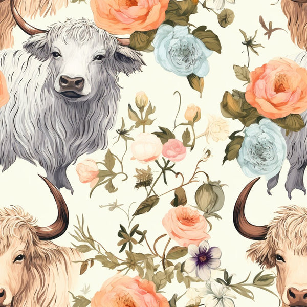 Pastel Highland Cows Pattern 1 Fabric - ineedfabric.com
