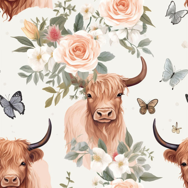 Pastel Highland Cows Pattern 2 Fabric - ineedfabric.com