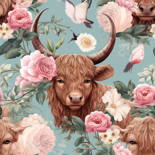 Pastel Highland Cows Pattern 5 Fabric - ineedfabric.com