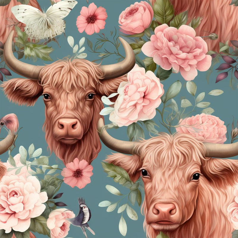 Pastel Highland Cows Pattern 8 Fabric - ineedfabric.com