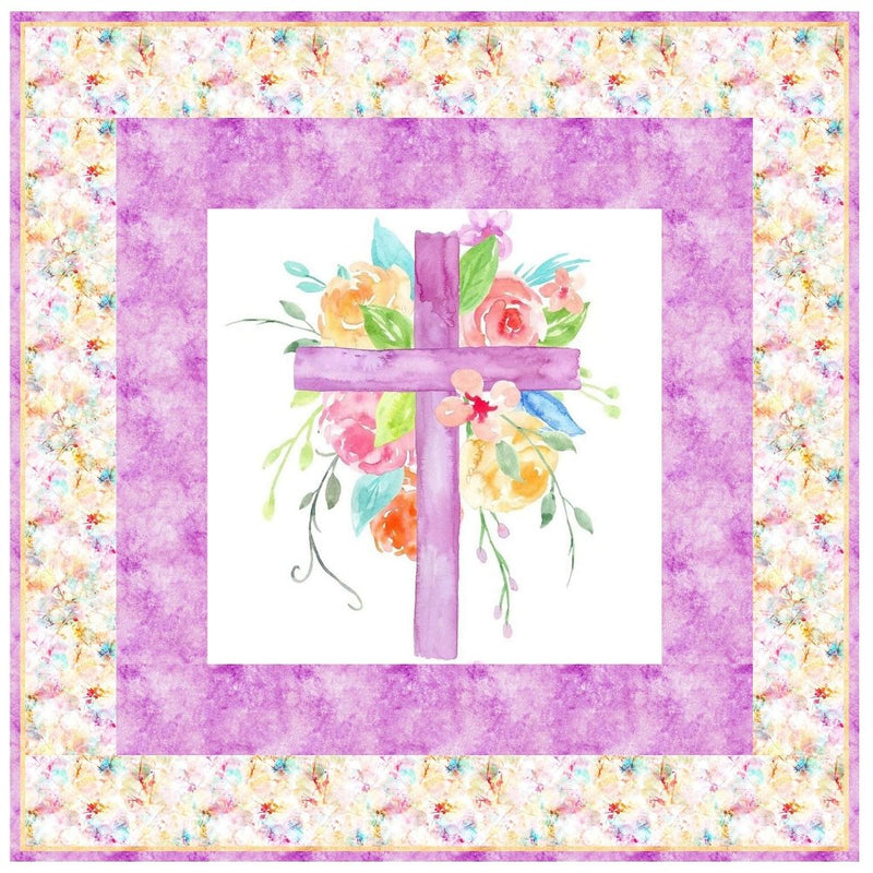 Pastel Watercolor Floral Cross Wall Hanging 42" x 42" - ineedfabric.com