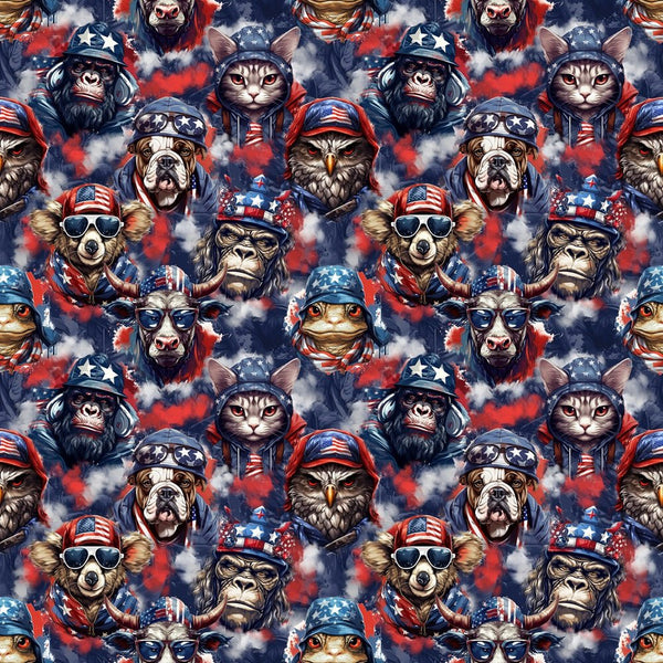 Patriotic Animal Soldiers Fabric - ineedfabric.com