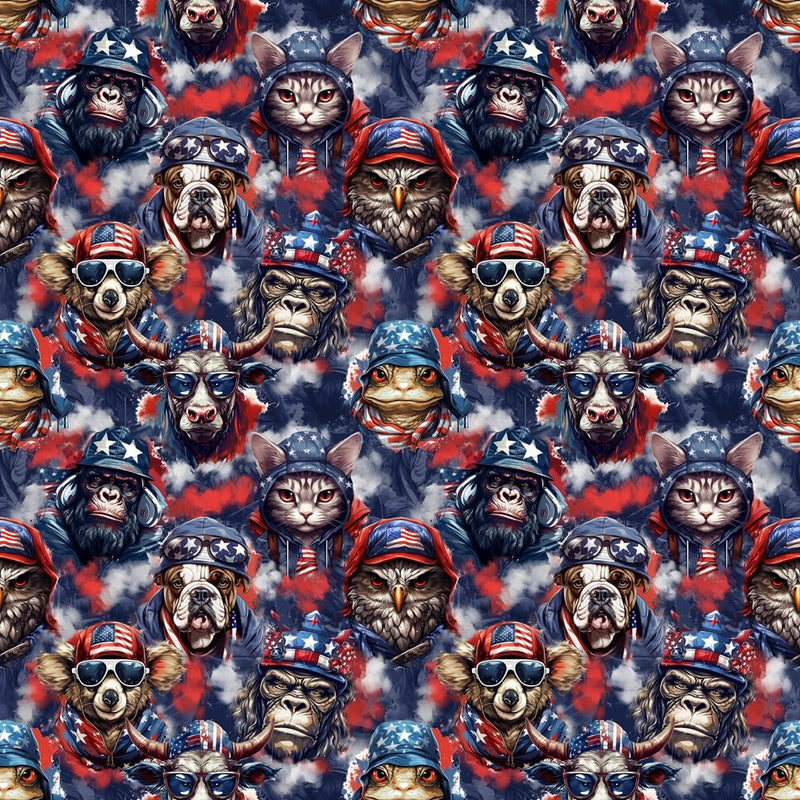 Patriotic Animal Soldiers Fabric - ineedfabric.com