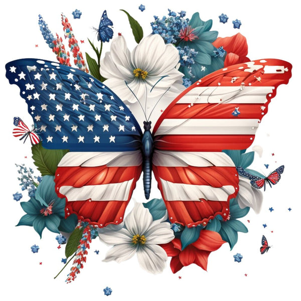 Patriotic Floral Butterfly 5 Fabric Panel - ineedfabric.com