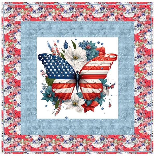 Patriotic Floral Butterfly 5 Wall Hanging 42" x 42" - ineedfabric.com