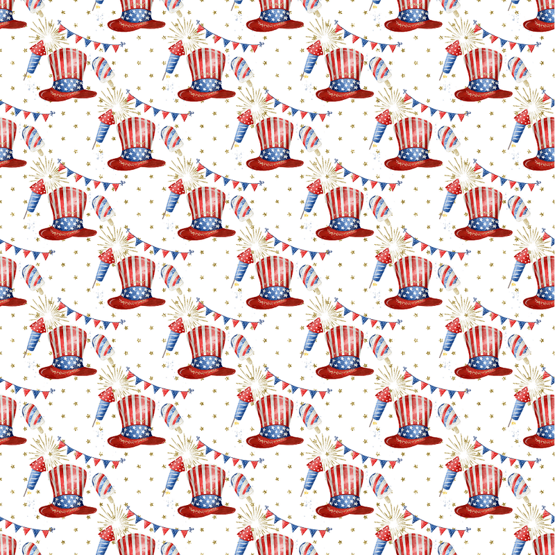 Patriotic Party Supplies Fabric - White - ineedfabric.com