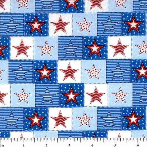 Patriotic Prints, Block Stars Fabric - ineedfabric.com