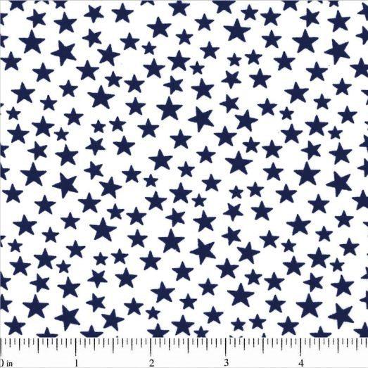 Patriotic Prints, Small Navy Stars on White Fabric - ineedfabric.com