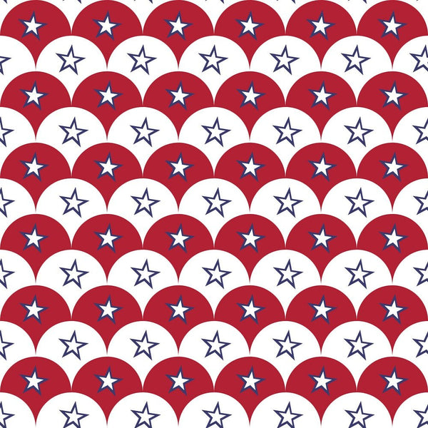 Patriotic Scallops with Stars Fabric - Red - ineedfabric.com