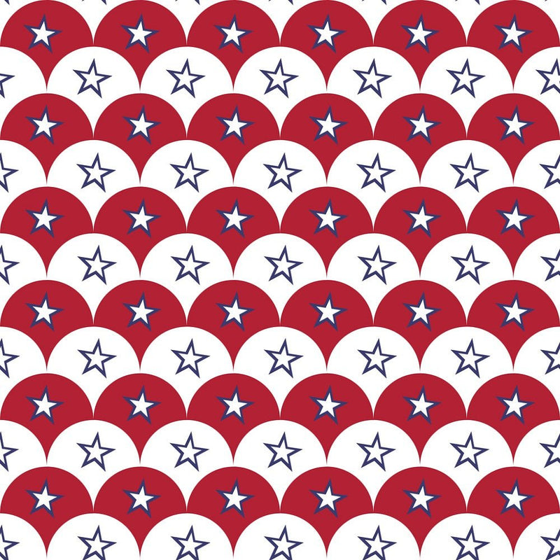 Patriotic Scallops with Stars Fabric - Red - ineedfabric.com