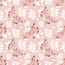 Patterned Leaves on Stripes Fabric - Coral - ineedfabric.com