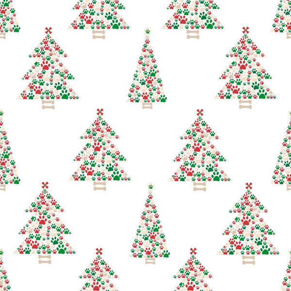 Paw Print Christmas Trees Fabric - ineedfabric.com